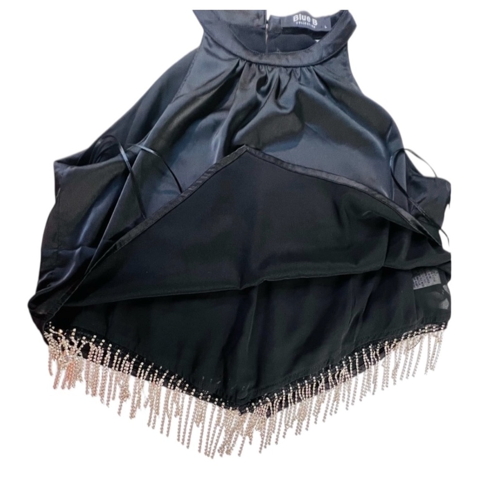 Blue B Collection Rhinestone Fringe Crop tank, Color Black, Size Large - Picture 5 of 11